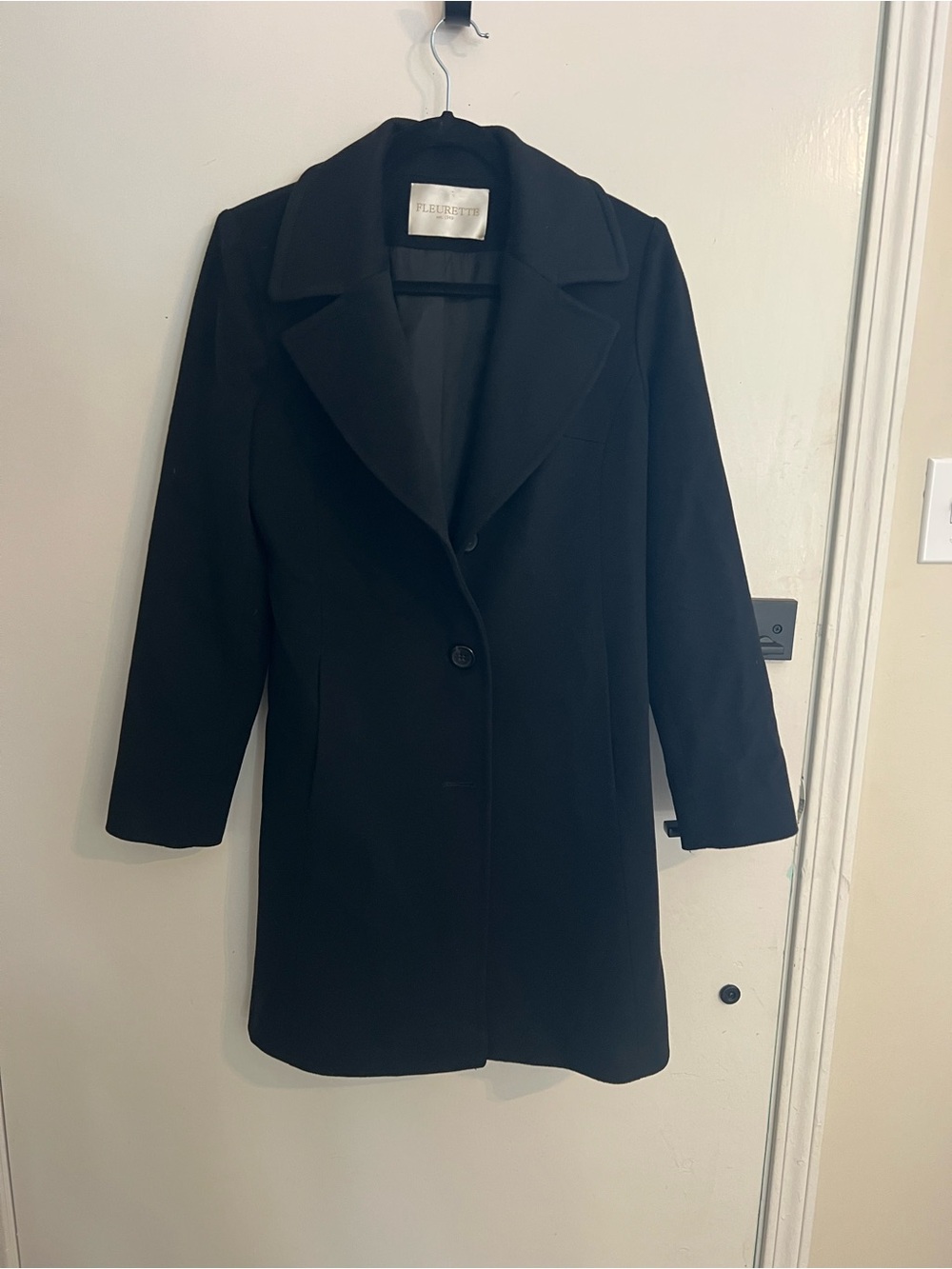 Fleurish Black 100% Wool Loro Piana Fabric Pea Coat